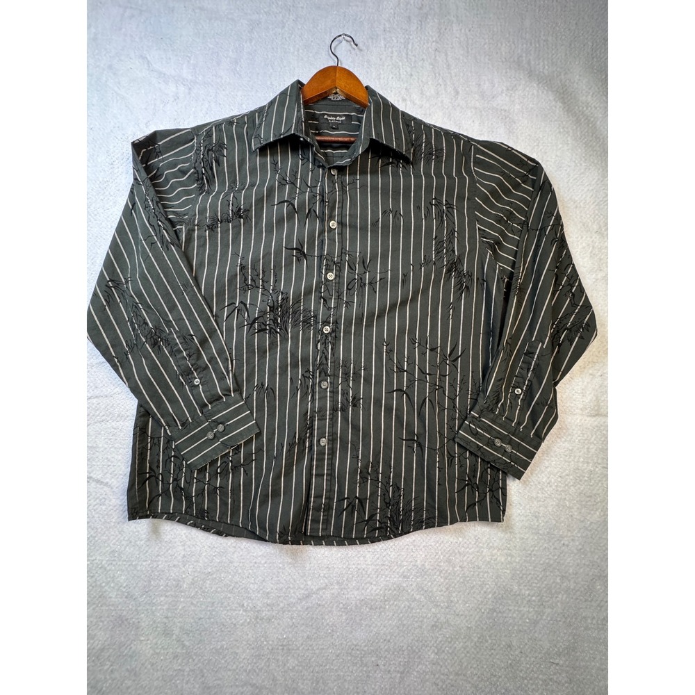 Eighty Eight Platinum Mens Large Grey Striped Bamboo Graphic Button Down Shirt